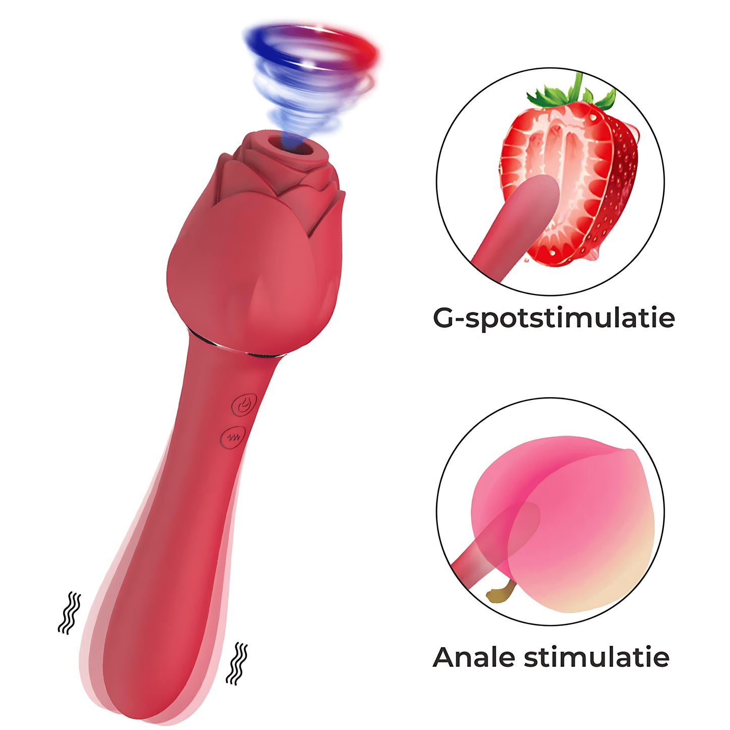 Pink Rose Vibrator mit Saugfunktion – 10 Vibrationen & 5 Saugmodi | Wiederaufladbar und wasserdicht | Leiser Motor