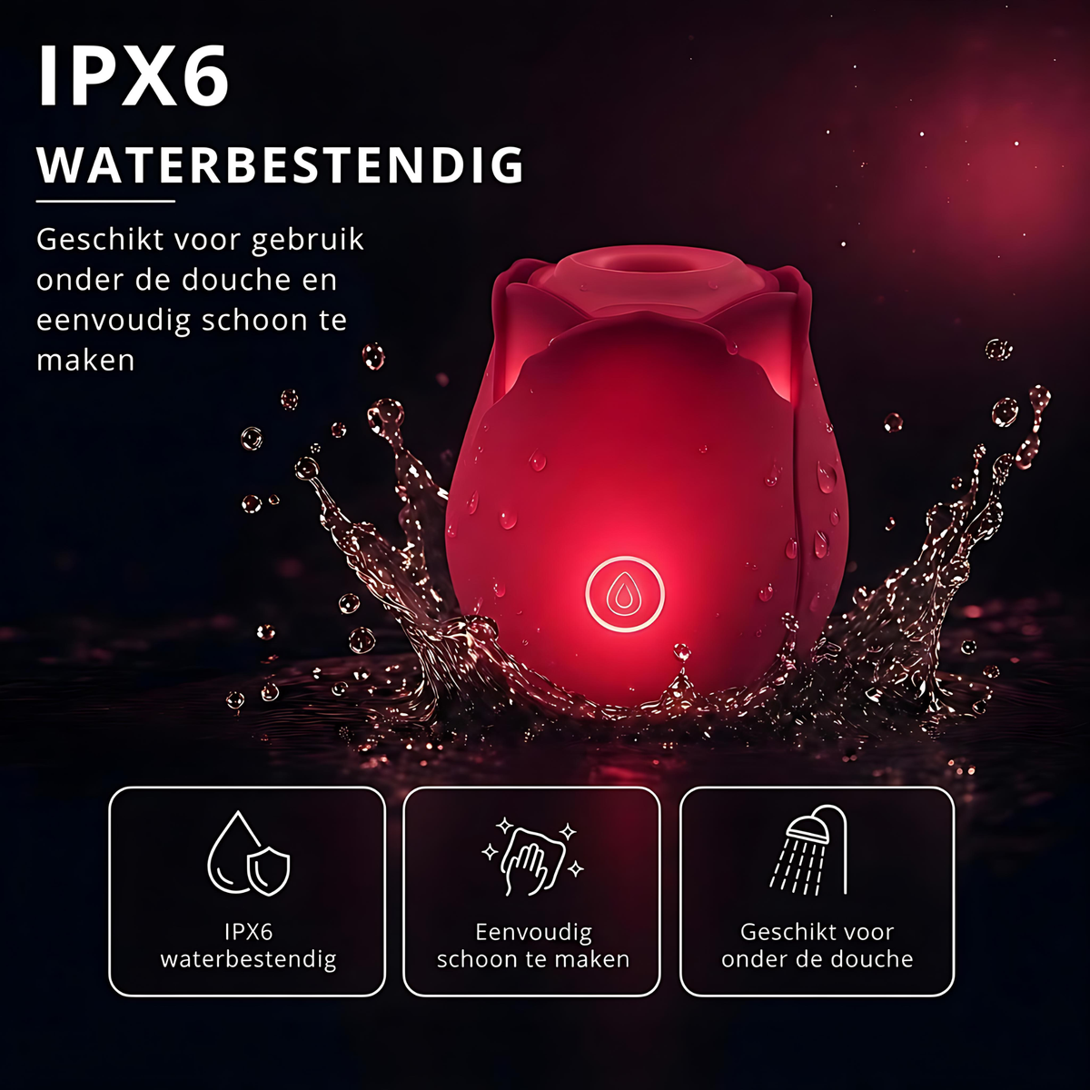 Dark Rose Glow – Lichtgevende Zuigstimulator met 10 zuigstanden - Verkrijgbaar in 7 kleuren