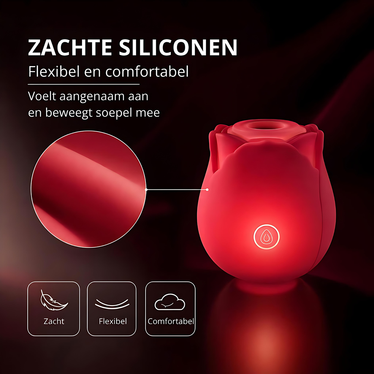 Dark Rose Glow – Lichtgevende Zuigstimulator met 10 zuigstanden - Verkrijgbaar in 7 kleuren