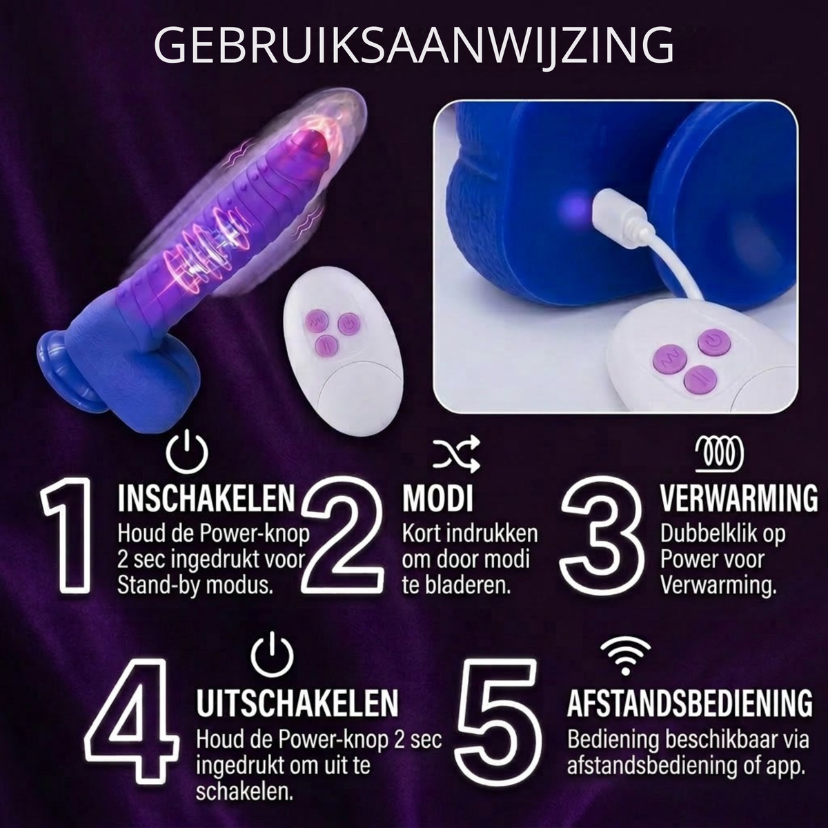 SF Toys Verwarmbare Dildo met Zuignap – Afstandsbediening – Paars