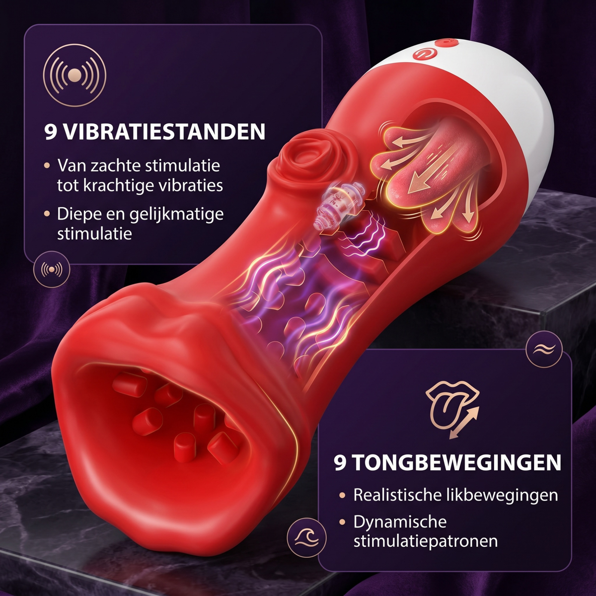 SF Toys Deep Throat Masturbator – 9 Tongbewegingen & 9 Vibratiestanden