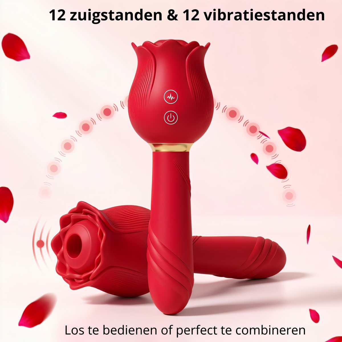 Rozen Staaf Vibrator – Dubbele Stimulatie – 12 Zuigstanden & 12 Vibratiestanden - Verkrijgbaar in 3 kleuren