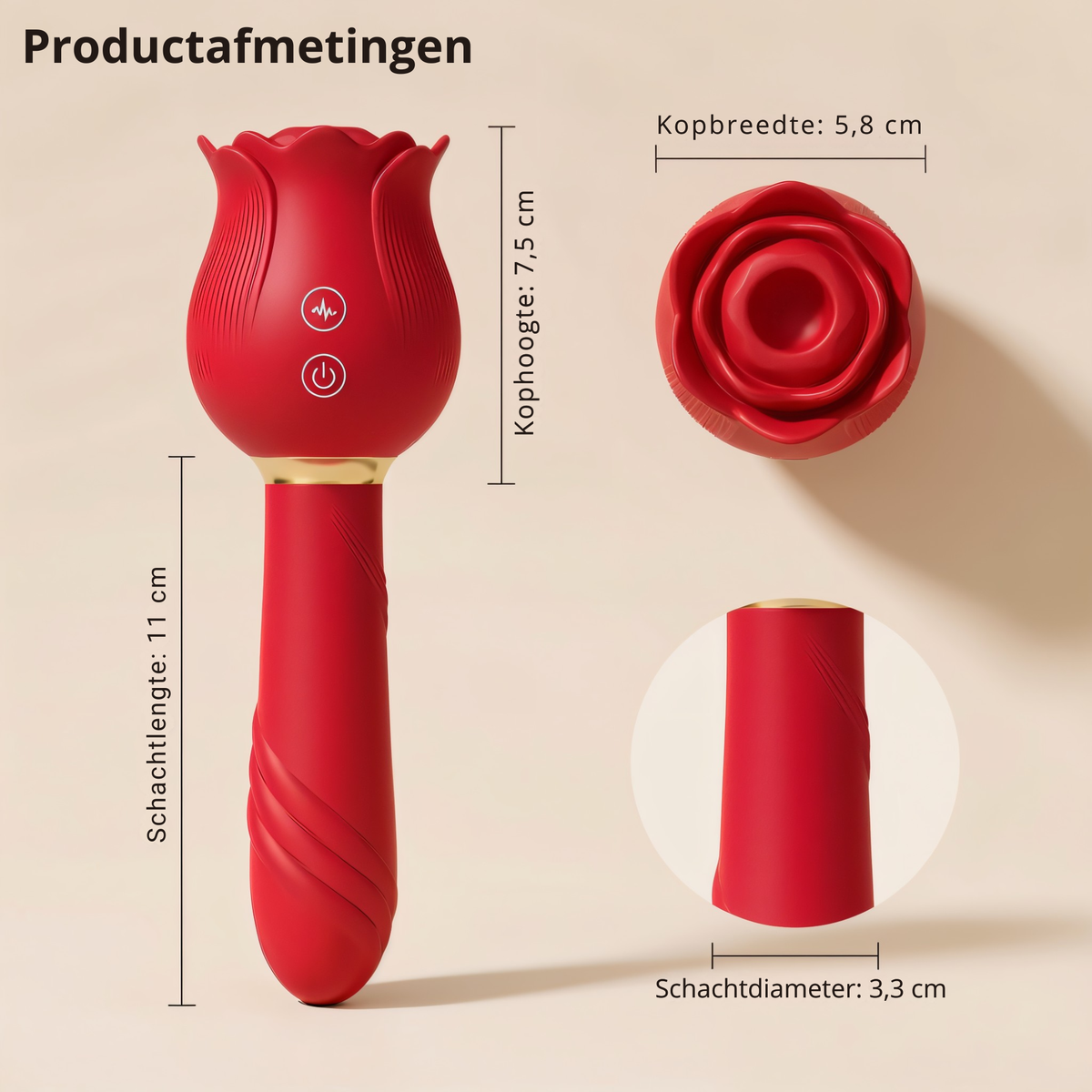 Rozen Staaf Vibrator – Dubbele Stimulatie – 12 Zuigstanden & 12 Vibratiestanden - Verkrijgbaar in 3 kleuren