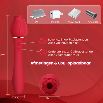 Pink Rose Vibrator mit Saugfunktion – 10 Vibrationen &amp; 5 Saugmodi | Wiederaufladbar und wasserdicht | Leiser Motor