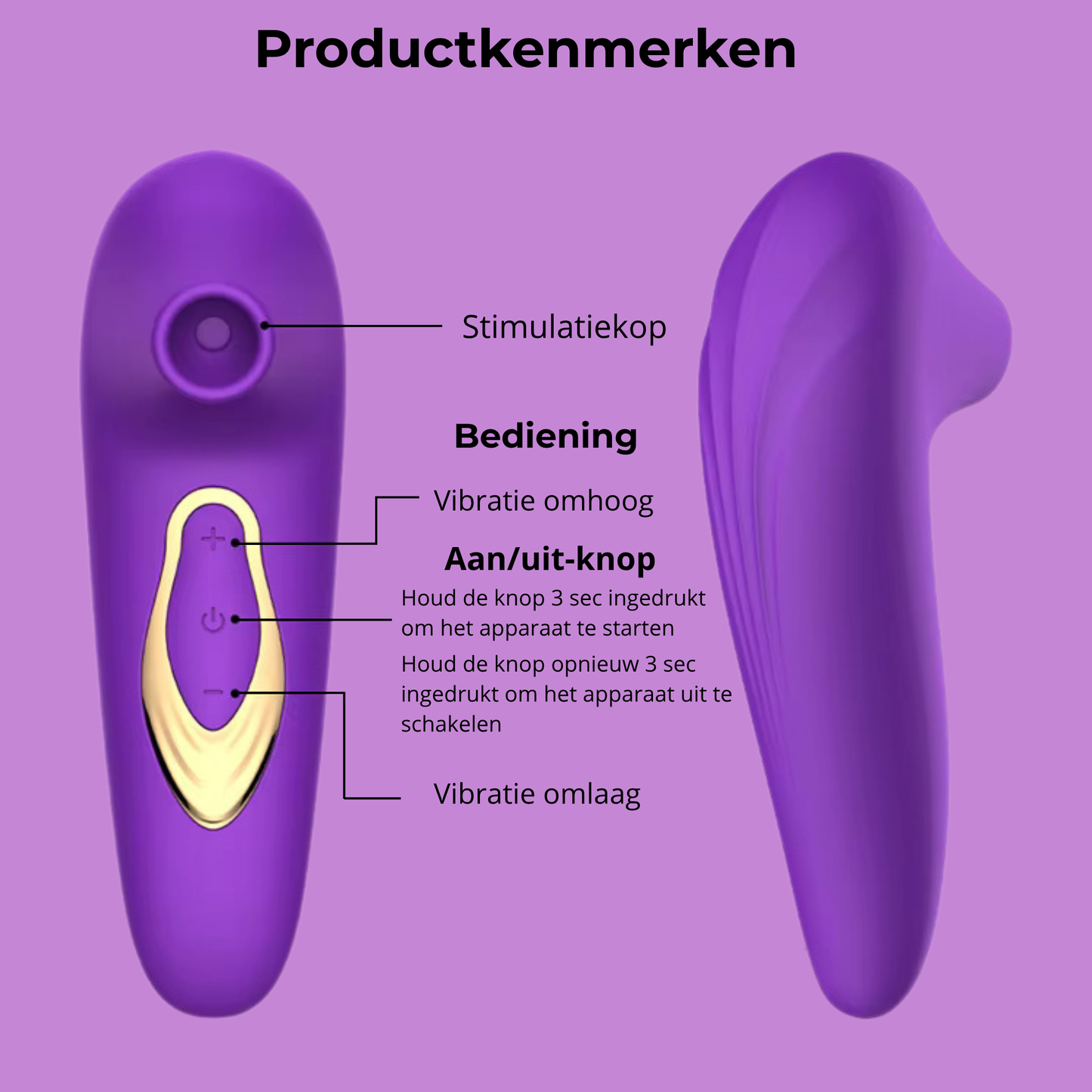 Paarse zuigvibrator voor vrouwen – 10 Zuigstanden  – Stil & Waterdicht