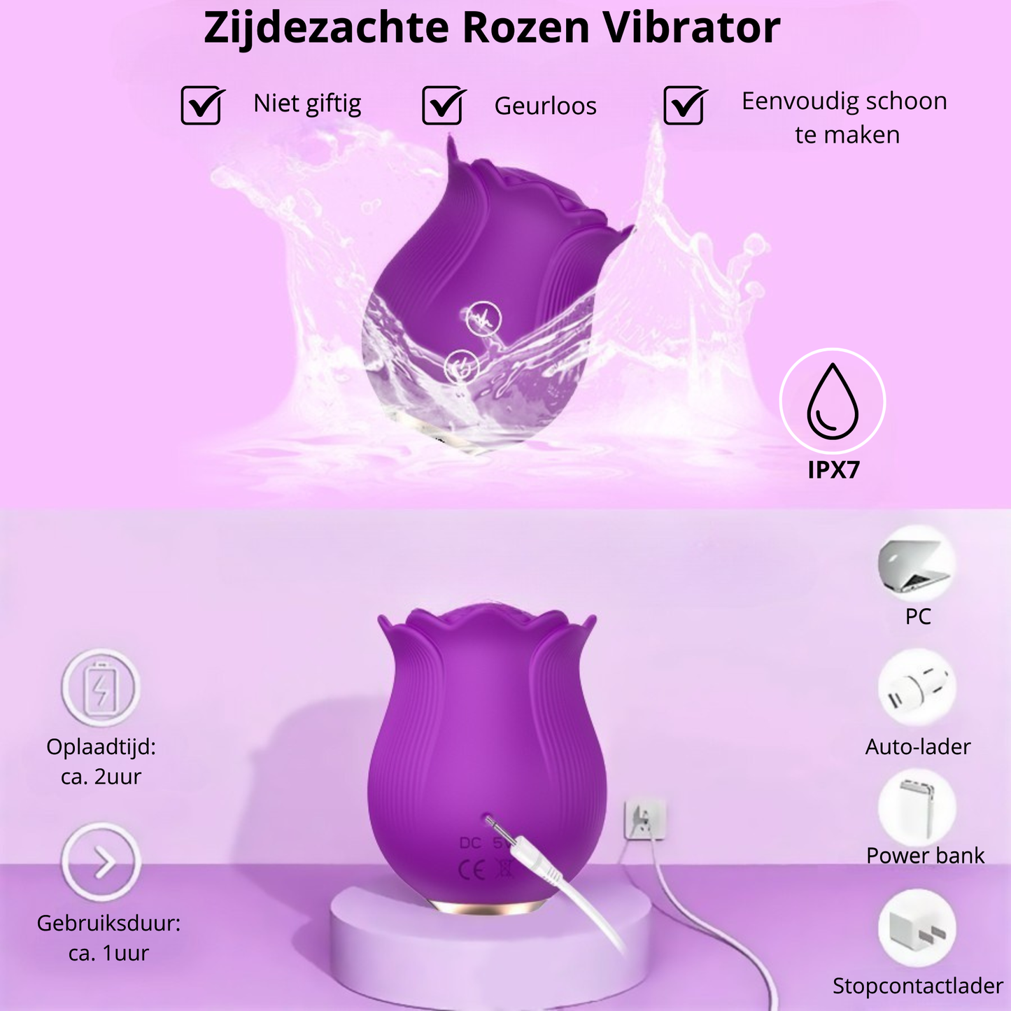 Roos Vibrator – 12 Zuigstanden – Waterdicht & Oplaadbaar – Meerdere Kleuren