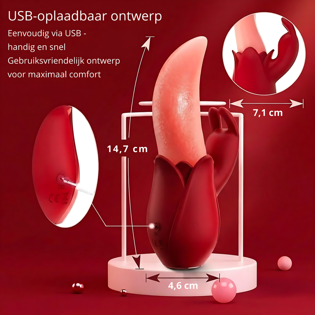 SF Toys Luxe Roos Tong Vibrator – Dubbele Stimulatie met Tongbeweging & Konijnenoren