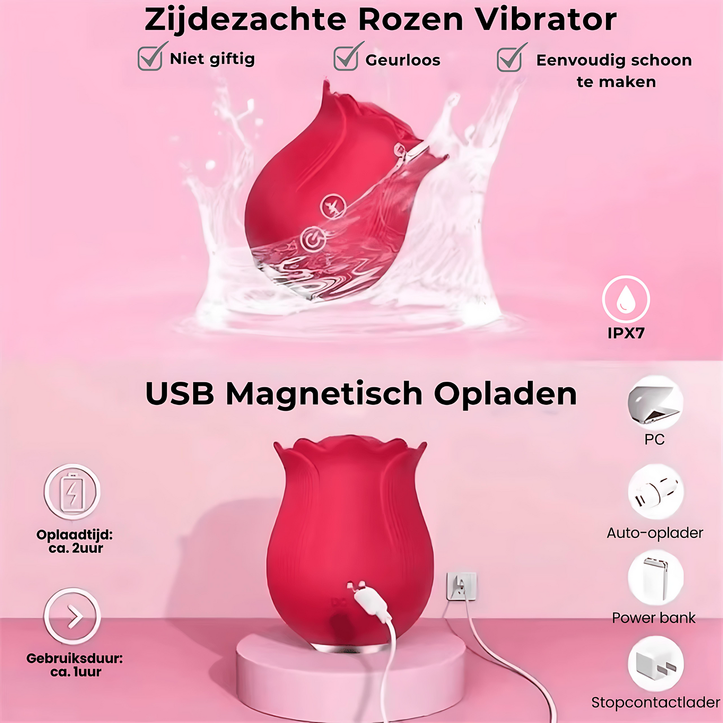 Roos Vibrator – 12 Zuigstanden – Waterdicht & Oplaadbaar – Meerdere Kleuren